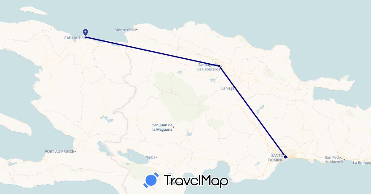 TravelMap itinerary: driving in Dominican Republic, Haiti (North America)